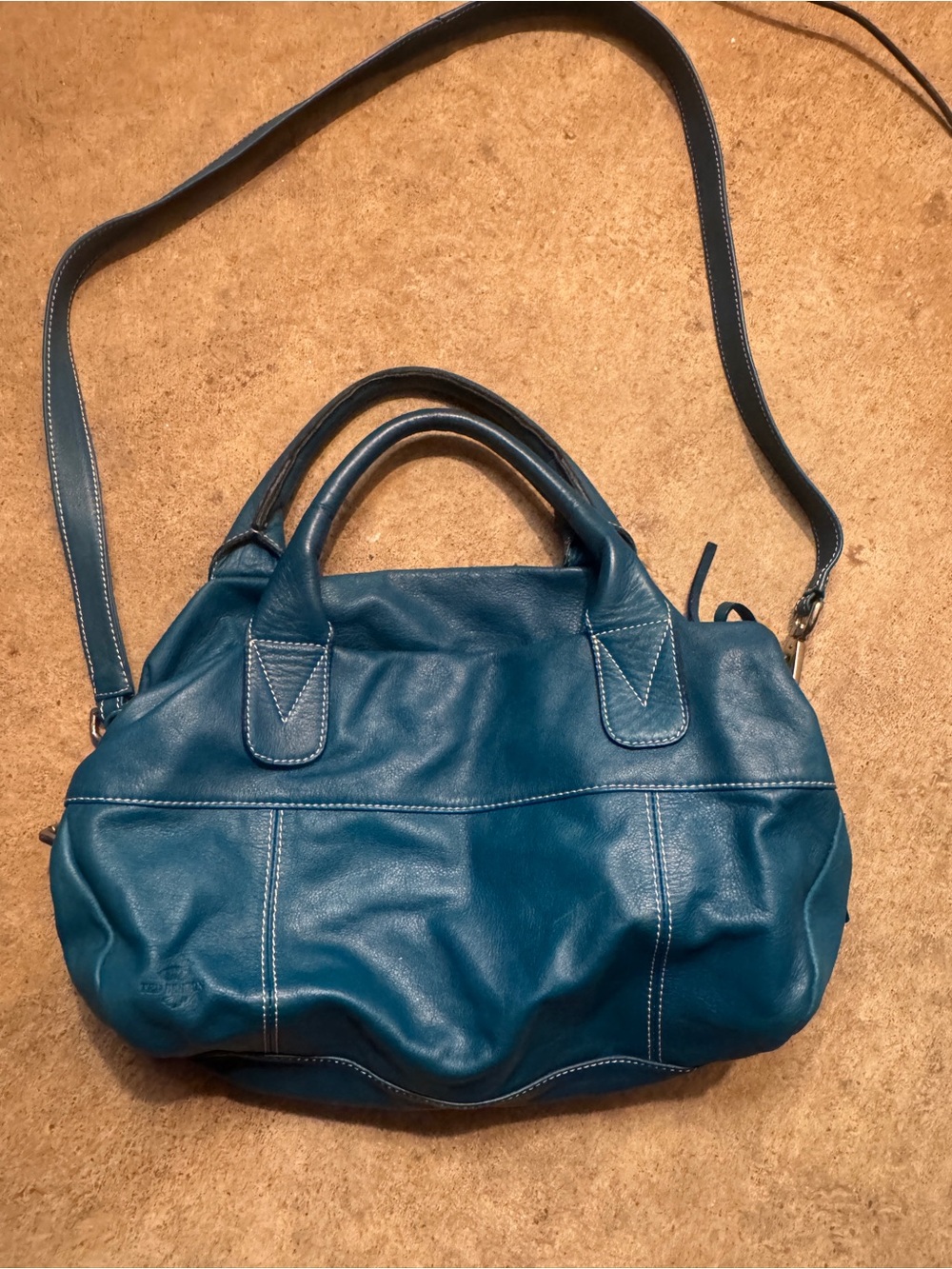 Teal Leather Shoulder Bag with Top Handles